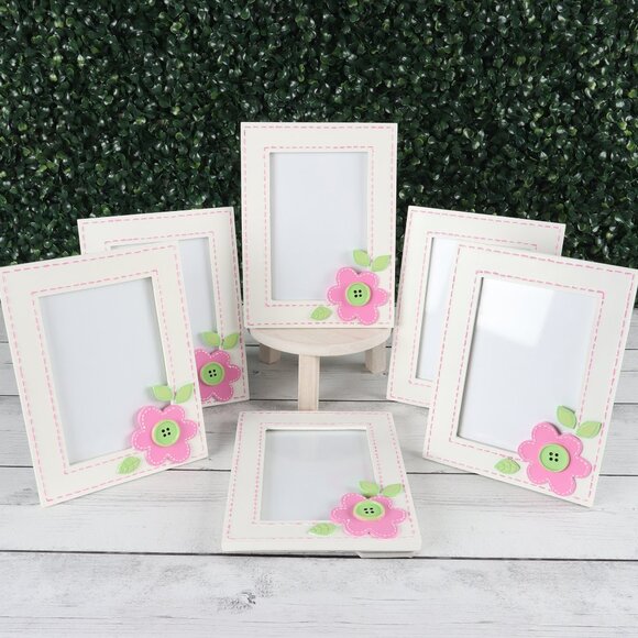 Burton & Burton Pink Button Flower Picture Frames Set of 6 - Picture 1 of 6